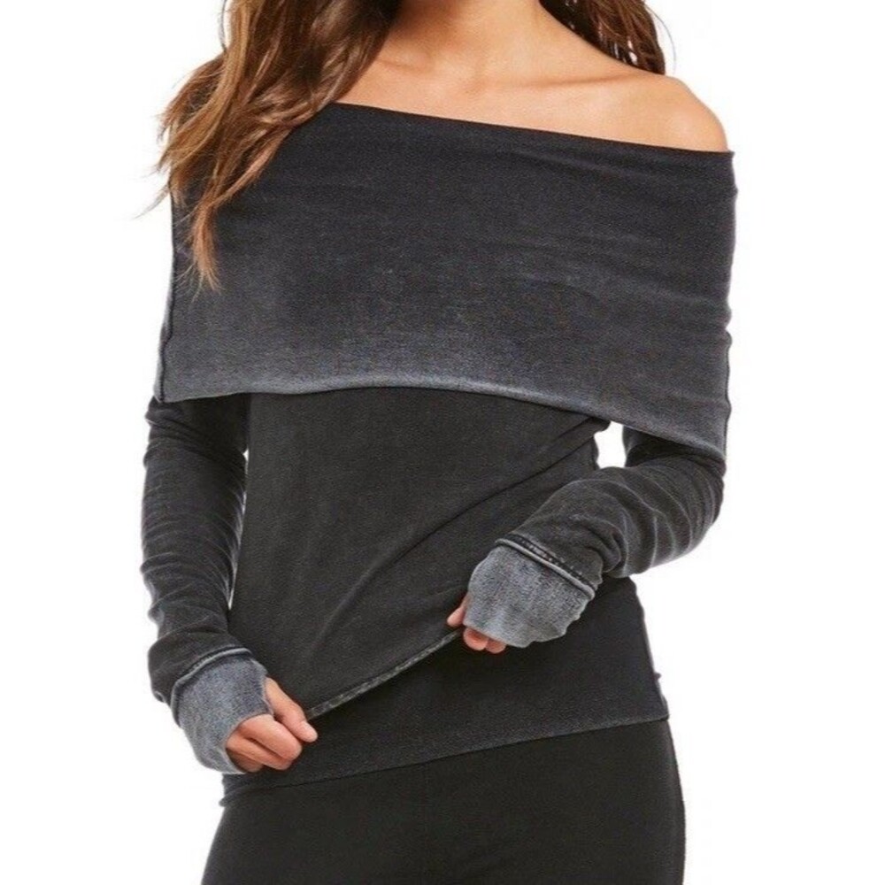 Free People Movement M Over It Top Sweatshirt Cowl Neck Off The Shoulder Crop